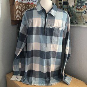 Canyon Guide Outfitters 1/4 Zip Shirt Men's size XL Blue Black Ivory Plaid NWT's